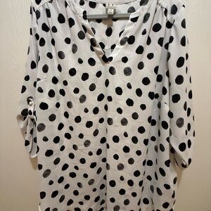 Worthington White Blouse with Black Polka Dots